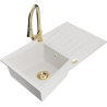 Mexen Cesar granite sink 1-bowl with drainer and kitchen faucet Elia, white - 6514-20-670101-50