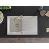 Mexen Cesar granite sink 1-bowl with drainer and kitchen faucet Elia, white - 6514-20-670101-50