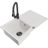 Mexen Cesar 1-compartment granite sink with a drip tray and kitchen mixer tap Elia, White - 6514-20-670101-70