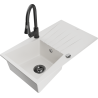 Mexen Cesar granite kitchen sink 1-bowl with drainer and Elia kitchen faucet, white - 6514-20-670101-70