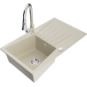 Mexen Cesar granite kitchen sink 1-bowl with drainer and Elia kitchen faucet, beige - 6514-69-670101-00
