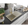 Mexen Cesar 1-bowl granite sink with drainer and Elia kitchen faucet, beige - 6514-69-670101-50