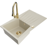 Mexen Cesar granite kitchen sink 1-bowl with drainer and Elia kitchen faucet, beige - 6514-69-670101-50