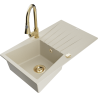 Mexen Cesar granite sink 1-bowl with drainer and Elia kitchen tap, beige - 6514-69-670101-50