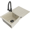 Mexen Cesar 1-compartment granite sink with a drip tray and kitchen mixer tap Elia, Beige - 6514-69-670101-70