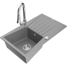 Mexen Cesar granite sink 1-bowl with drainer and Elia kitchen tap, grey - 6514-71-670101-00