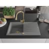 Mexen Cesar 1-bowl granite sink with drainer and Elia kitchen tap, grey - 6514-71-670101-50