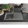 Mexen Cesar granite sink 1-bowl with drainer and Elia kitchen faucet, gray - 6514-71-670101-50