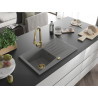 Mexen Cesar granite sink 1-bowl with drainer and Elia kitchen faucet, gray - 6514-71-670101-50