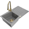 Mexen Cesar 1-compartment granite sink with a drip tray and kitchen mixer tap Elia, Grey - 6514-71-670101-50