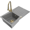 Mexen Cesar granite sink 1-bowl with drainer and Elia kitchen faucet, gray - 6514-71-670101-50