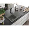 Mexen Cesar 1-bowl granite sink with drainer and Elia kitchen faucet, gray - 6514-71-670101-70