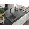 Mexen Cesar granite kitchen sink 1-bowl with drainer and Elia kitchen faucet, gray - 6514-71-670101-70