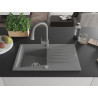 Mexen Cesar granite kitchen sink 1-bowl with drainer and Elia kitchen faucet, gray - 6514-71-670101-71