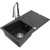 Mexen Cesar granite 1-bowl sink with drainer and Elia kitchen faucet, black/silver metallic - 6514-73-670101-00