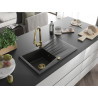 Mexen Cesar 1-bowl granite sink with drainer and kitchen faucet Elia, black/silver metallic - 6514-73-670101-50