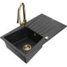 Mexen Cesar granite sink 1-bowl with drainer and kitchen faucet Elia, black/silver metallic - 6514-73-670101-50