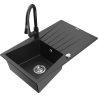 Mexen Cesar 1-bowl granite sink with drainer and Elia kitchen faucet, black/silver metallic - 6514-73-670101-70