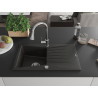 Mexen Cesar granite single-bowl sink with drainer and kitchen faucet Elia, black/gold metallic - 6514-75-670101-00