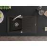 Mexen Cesar 1-compartment granite sink with a drip tray and kitchen mixer tap Elia, Black/Gold metallic - 6514-75-670101-00