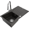 Mexen Cesar granite single-bowl sink with drainer and kitchen faucet Elia, black/gold metallic - 6514-75-670101-00