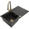 Mexen Cesar 1-bowl granite sink with drainer and kitchen faucet Elia, black/gold metallic - 6514-75-670101-50