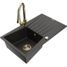 Mexen Cesar 1-compartment granite sink with a drip tray and kitchen mixer tap Elia, Black/Gold metallic - 6514-75-670101-50