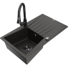 Mexen Cesar granite sink 1-bowl with drainer and kitchen tap Elia, black/gold metallic - 6514-75-670101-70-B
