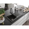 Mexen Cesar 1-bowl Granite Sink with Drainer and Kitchen Faucet Elia, Black/Gold Metallic - 6514-75-670101-70
