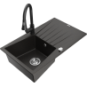 Mexen Cesar 1-compartment granite sink with a drip tray and kitchen mixer tap Elia, Black/Gold metallic - 6514-75-670101-70