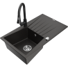 Mexen Cesar granite kitchen sink 1-bowl with drainer and Elia kitchen faucet, black/gold metallic - 6514-75-670101-70