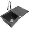 Mexen Cesar 1-bowl granite sink with drainer and kitchen faucet Elia, speckled black - 6514-76-670101-00