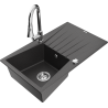 Mexen Cesar 1-compartment granite sink with a drip tray and kitchen mixer tap Elia, spotted black - 6514-76-670101-00