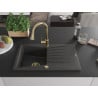Mexen Cesar granite sink 1-bowl with drainer and Elia kitchen tap, black speckled - 6514-76-670101-50