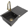 Mexen Cesar granite kitchen sink with one basin, drainer, and Elia kitchen faucet, speckled black - 6514-76-670101-50
