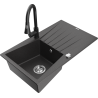 Mexen Cesar 1-compartment granite sink with a drip tray and kitchen mixer tap Elia, spotted black - 6514-76-670101-70