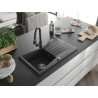Mexen Cesar granite kitchen sink 1-bowl with drainer and kitchen faucet Elia, black speckled - 6514-76-670101-76