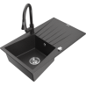Mexen Cesar 1-bowl granite sink with drainer and Elia kitchen tap, black speckled - 6514-76-670101-76