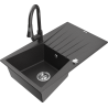 Mexen Cesar granite kitchen sink 1-bowl with drainer and kitchen faucet Elia, black speckled - 6514-76-670101-76