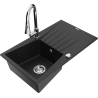 Mexen Cesar 1-bowl granite kitchen sink with drainer and Elia kitchen faucet, black - 6514-77-670101-00