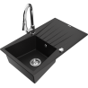 Mexen Cesar granite single-bowl sink with drainer and kitchen faucet Elia, black - 6514-77-670101-00
