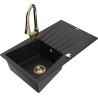 Mexen Cesar 1-compartment granite sink with a drip tray and kitchen mixer tap Elia, Black - 6514-77-670101-50