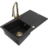 Mexen Cesar single-bowl granite sink with drainer and Elia kitchen tap, black - 6514-77-670101-50