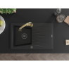 Mexen Cesar granite single-bowl sink with drainer and Elia kitchen faucet, black - 6514-77-670101-50-B