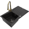 Mexen Cesar 1-bowl granite sink with drainer and Elia kitchen faucet, black - 6514-77-670101-50-B