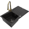Mexen Cesar granite single-bowl sink with drainer and Elia kitchen faucet, black - 6514-77-670101-50-B