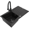 Mexen Cesar granite sink 1-bowl with drainer and kitchen faucet Elia, black - 6514-77-670101-70-B