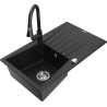 Mexen Cesar 1-bowl granite sink with drainer and kitchen faucet Elia, black - 6514-77-670101-70