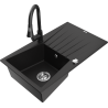Mexen Cesar granite kitchen sink 1-bowl with drainer and Elia kitchen faucet, black - 6514-77-670101-70