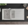 Mexen Andres granite sink 1.5-bowl with drainer and kitchen faucet Elia, white - 6515-20-670101-00